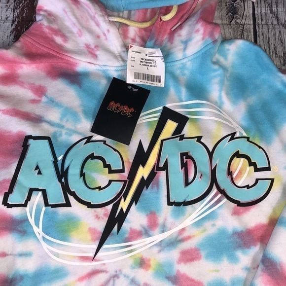 AC/DC  Multi-Color Tie Dye Long Sleeve Hoodie Sz L - Picture 2 of 10